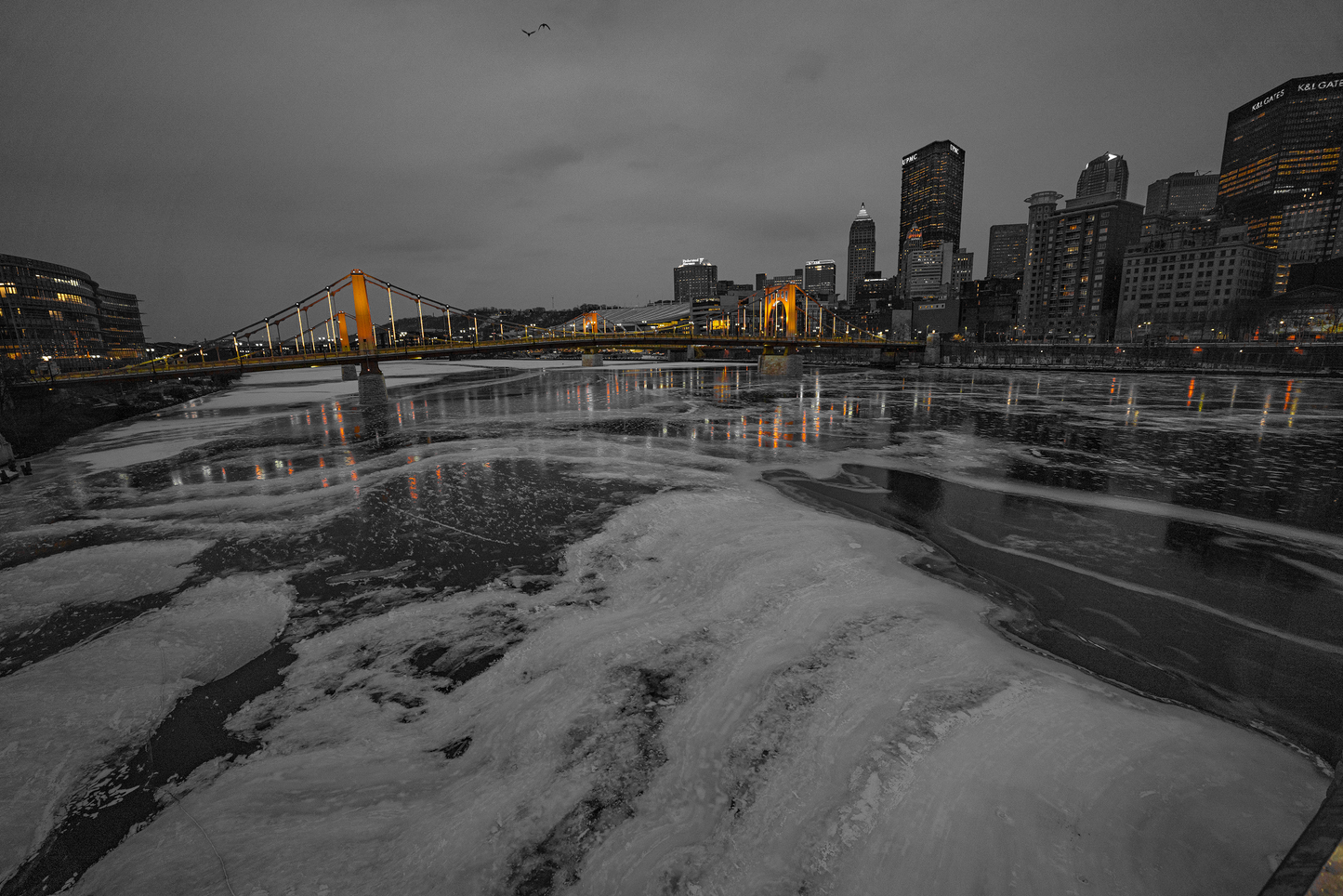 Pittsburgh Winter Breathtaking  sunset black and white 09