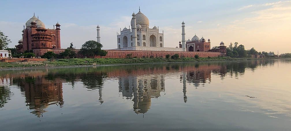 Yamuna’s Embrace – Taj Mahal at Sunset
