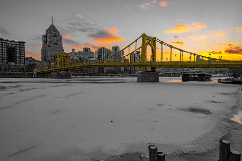 Pittsburgh Winter Breathtaking  sunset black and white 07